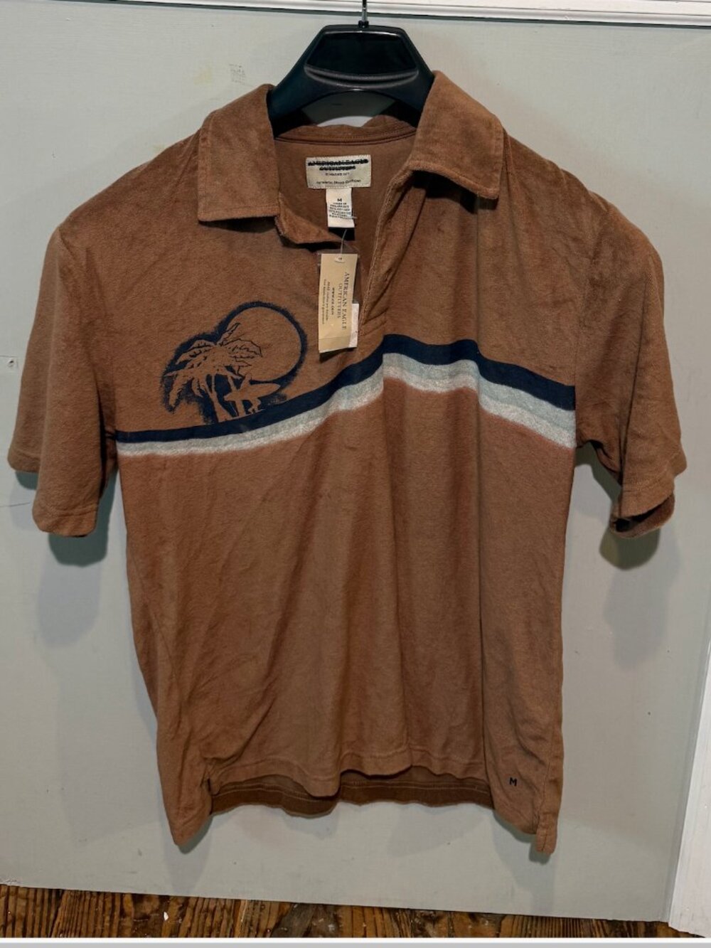NWT American Eagle Outfitter Shirt Polo Terrycloth Brown Vintage Men Medium RARE